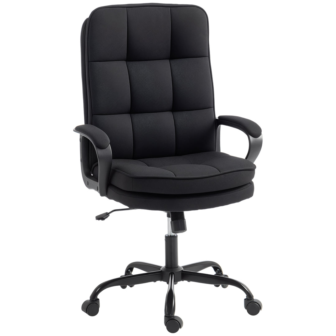 Double Padded Linen-Look Office Chair - Black