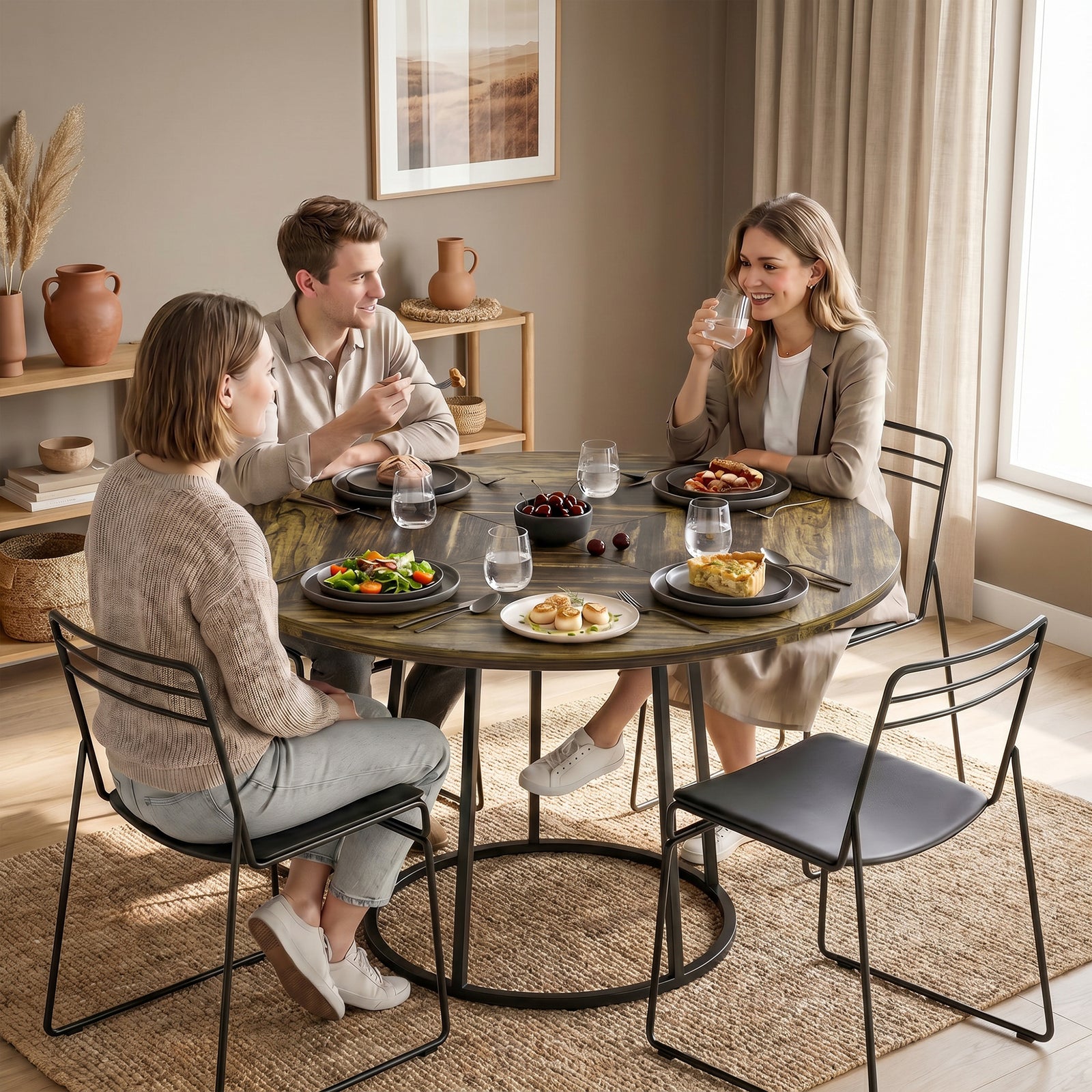 Dining Table Space Saving Kitchen Table Spliced Tabletop Conical Metal