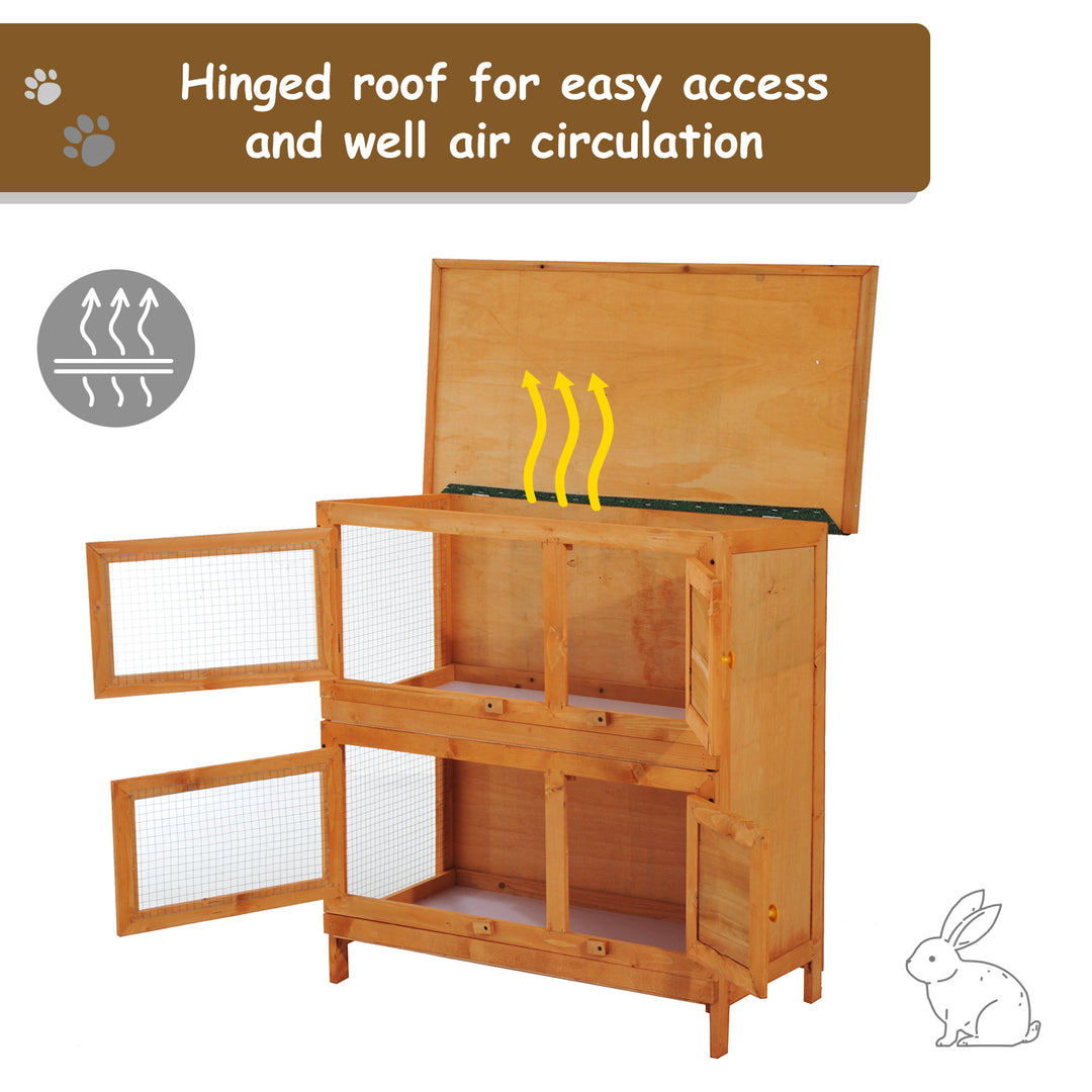 90cm 2 Tiers Double Decker Wooden Guinea Pigs Hutches Pet Cage