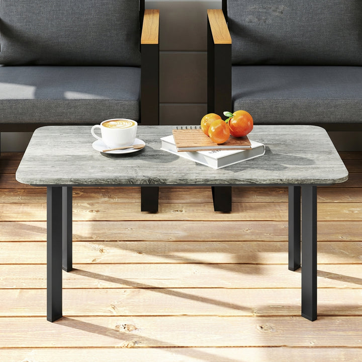Outdoor Garden Coffee Table, Garden Table with Slatted Wood Plastic Co