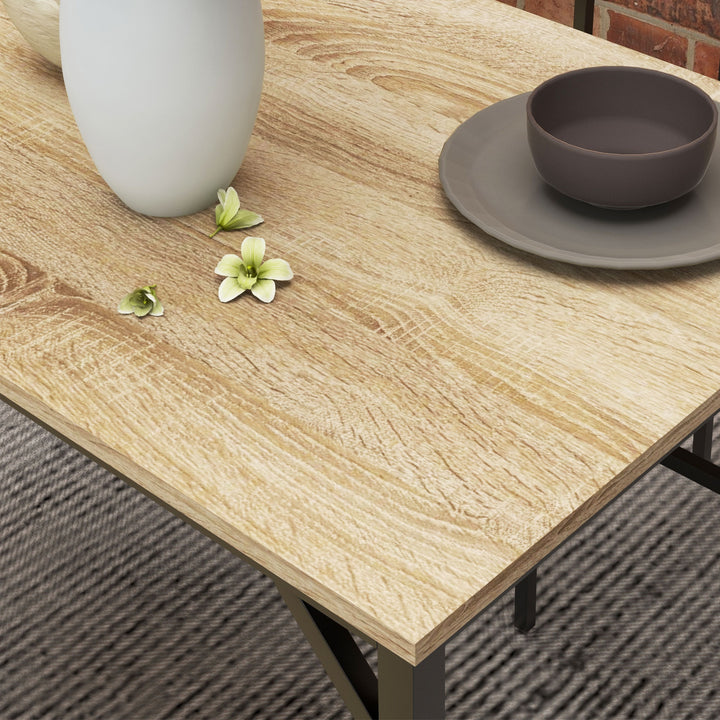 Square Dining Set for 4 Persons, Table, Chairs and Bench Included, Natural Wood Effect