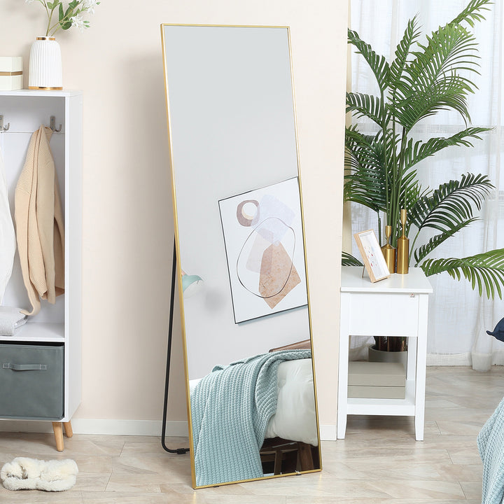 Full Length Mirror Wall-Mounted, 160 x 50 cm Freestanding Rectangle Dressing Mirror for Bedroom, Living Room, Gold Frame