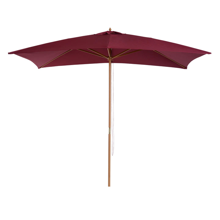 Outsunny Waterproof Wooden Garden Parasol, 3m x 2m Sun Shade Patio Umbrella, Outdoor Canopy, Wine Red | Aosom UK