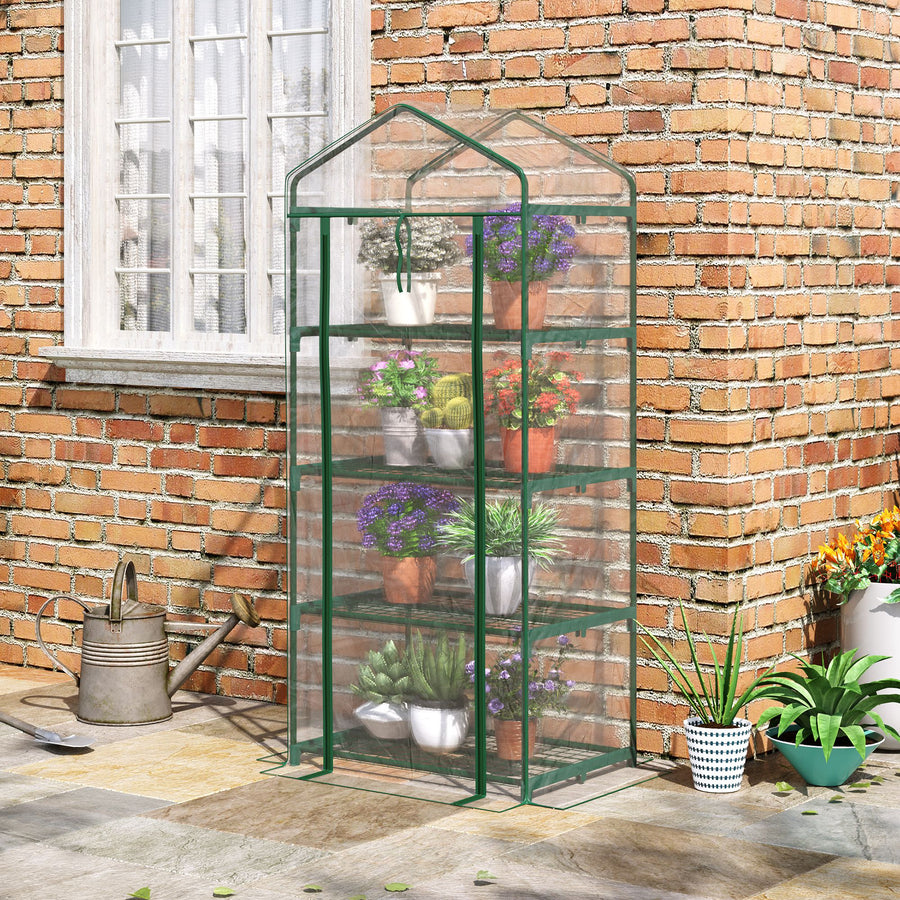 4 Tiers Mini Portable Greenhouse Compact Plant Grow Shed Metal Frame Transparent Clear Cover 160H x 70L x 50Wcm