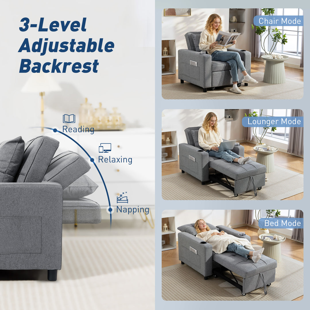 3-in-1 Single Sofa Bed, Convertible Sleeper Chair Bed