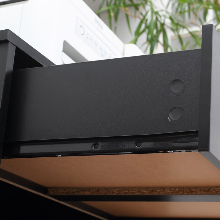 Printer Stand Mobile Printer Cabinet with Storage, Open Shelf, Drawer for Home Office, 60cm x 39cm x 80cm, Black