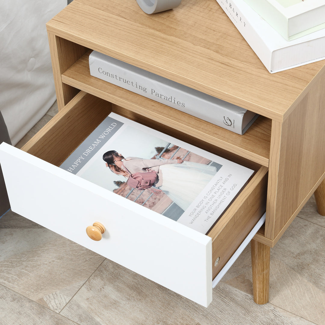 Bedside Table, Bedside Cabinet with Drawer and Shelf, Modern Nightstand, End Table for Living Room, Bedroom, Set of 2, Natural
