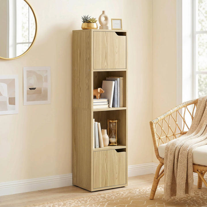 Narrow Bookcase, 4-Tier Bookshelf, Storage Cabinet with doors for Livi