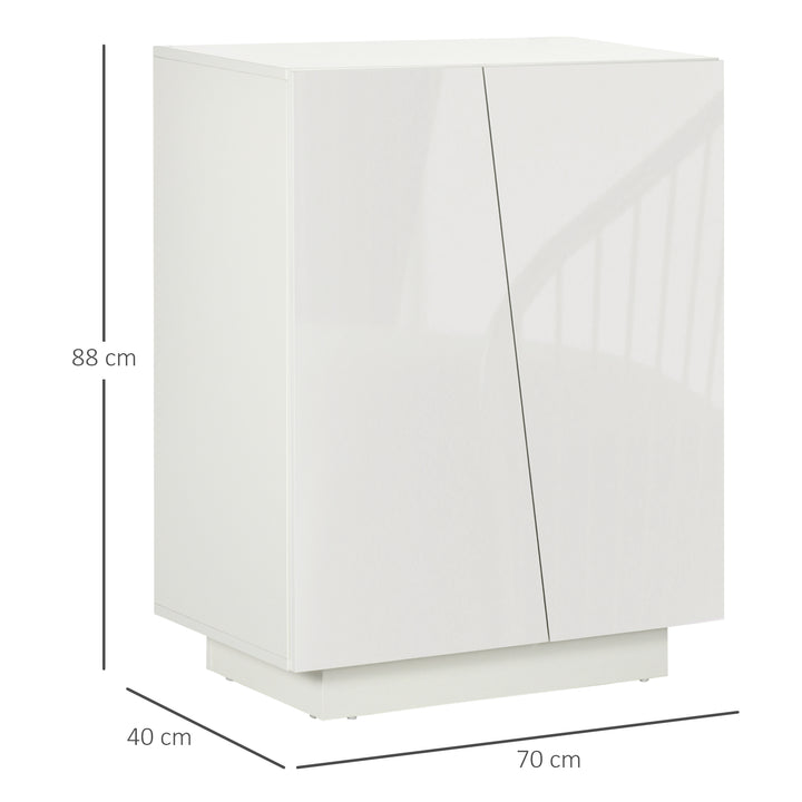 High Gloss Storage Cabinet, Freestanding Storage Cupboard with Adjustable Shelves for Living Room, Bedroom, Hallway, White