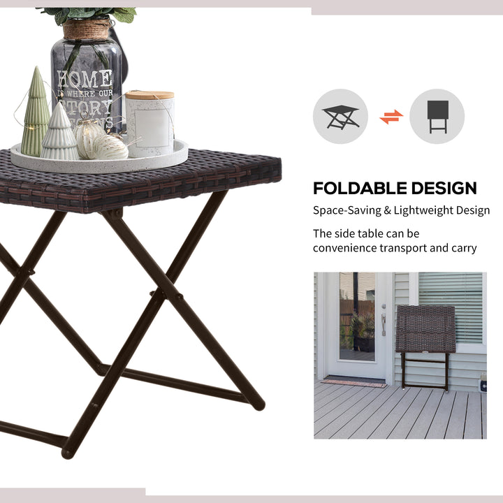 Folding Rattan Garden Coffee Table, Small Square Outdoor Bistro Side Table with Rattan Top for Patio, Balcony, Porch, 40 x 40 x 40 cm, Brown