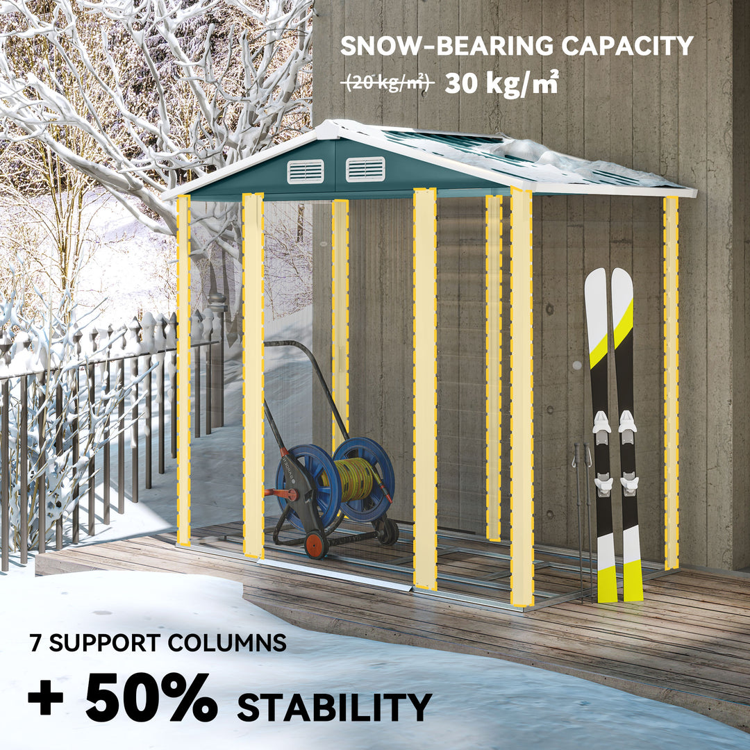 7 x 4ft Garden Shed, Easy to Assemble, Upgraded Galvanised Steel Frame with Foundation Kit, Double Doors with Lock, Outdoor Metal Shed with Vents and Gloves, Garden Storage Shed, Green