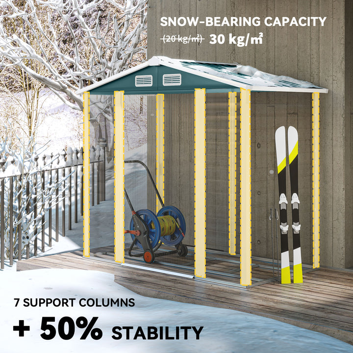 7 x 4ft Garden Shed, Easy to Assemble, Upgraded Galvanised Steel Frame with Foundation Kit, Double Doors with Lock, Outdoor Metal Shed with Vents and Gloves, Garden Storage Shed, Green