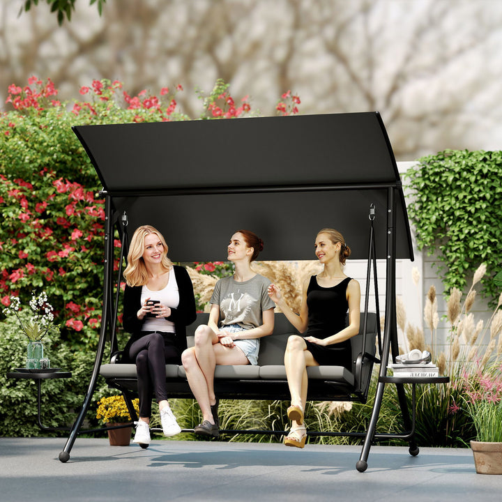 Three-Seater Garden Swing, with Adjustable Canopy - Black/Grey