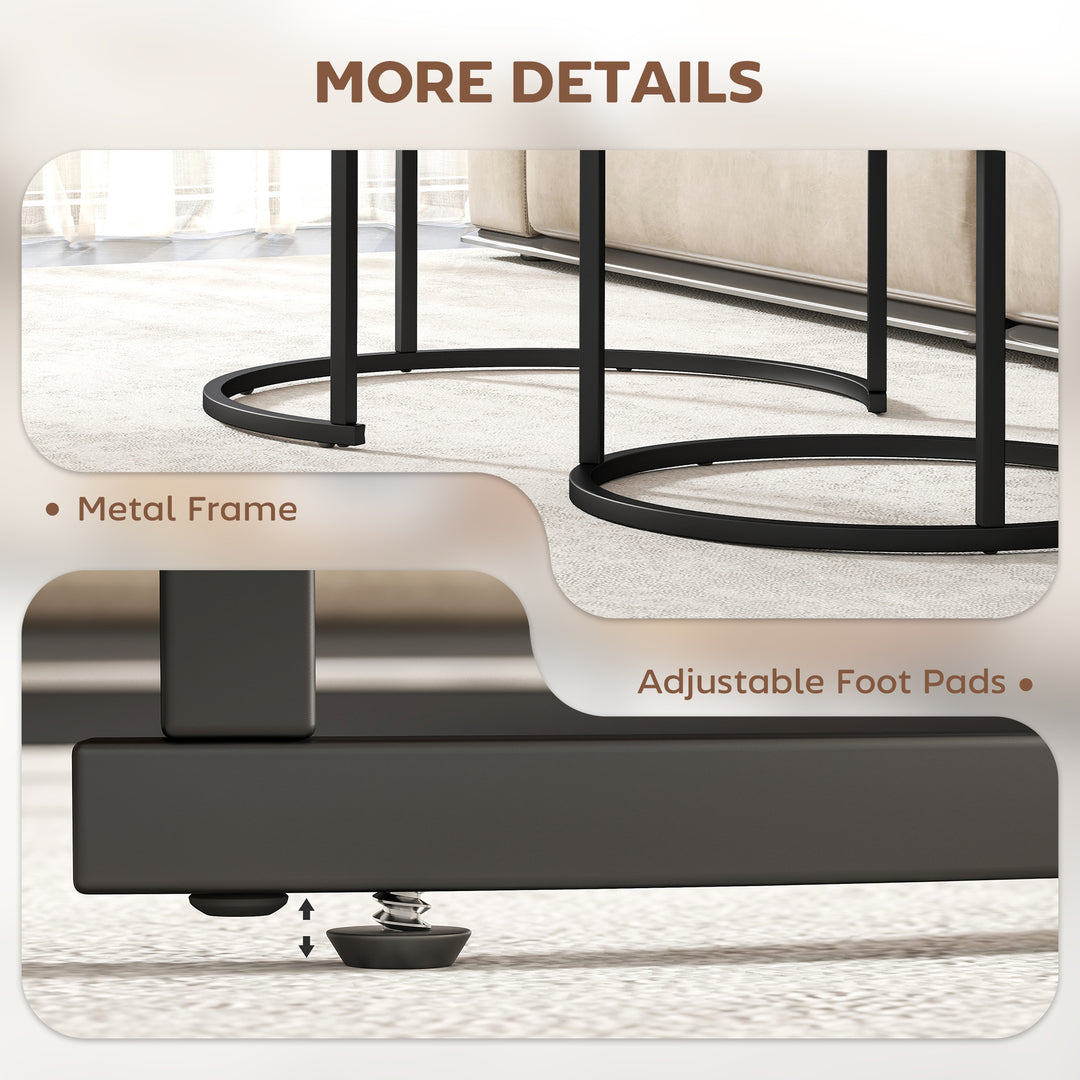 MCL Coffee Table Set of 2, Round Nest of Tables with Metal Frame, Modern Side Tables for Living Room, Rustic Brown