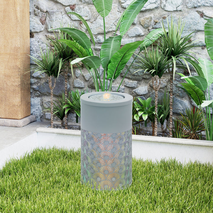 30 cm Tall Garden Waterfall Fountain with LED Lights and Pump, Garden Water Feature Water Fountain with Adjustable Flow and Cut-out Design for Indoor and Outdoor Decor, Light Grey