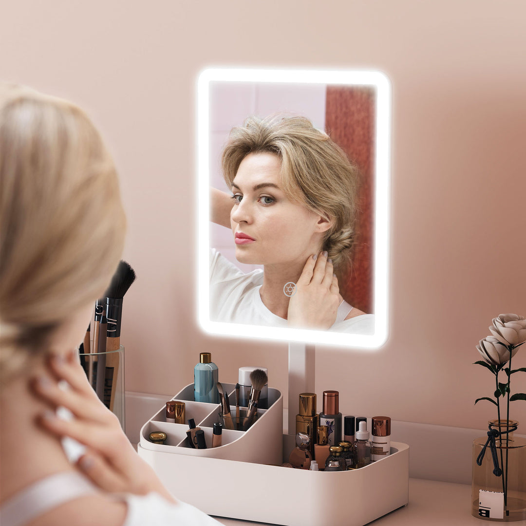 Makeup Mirror with Lights, Rechargeable Vanity Mirror w/ Touch Screen, 2 Lighting Modes and 180° Rotation