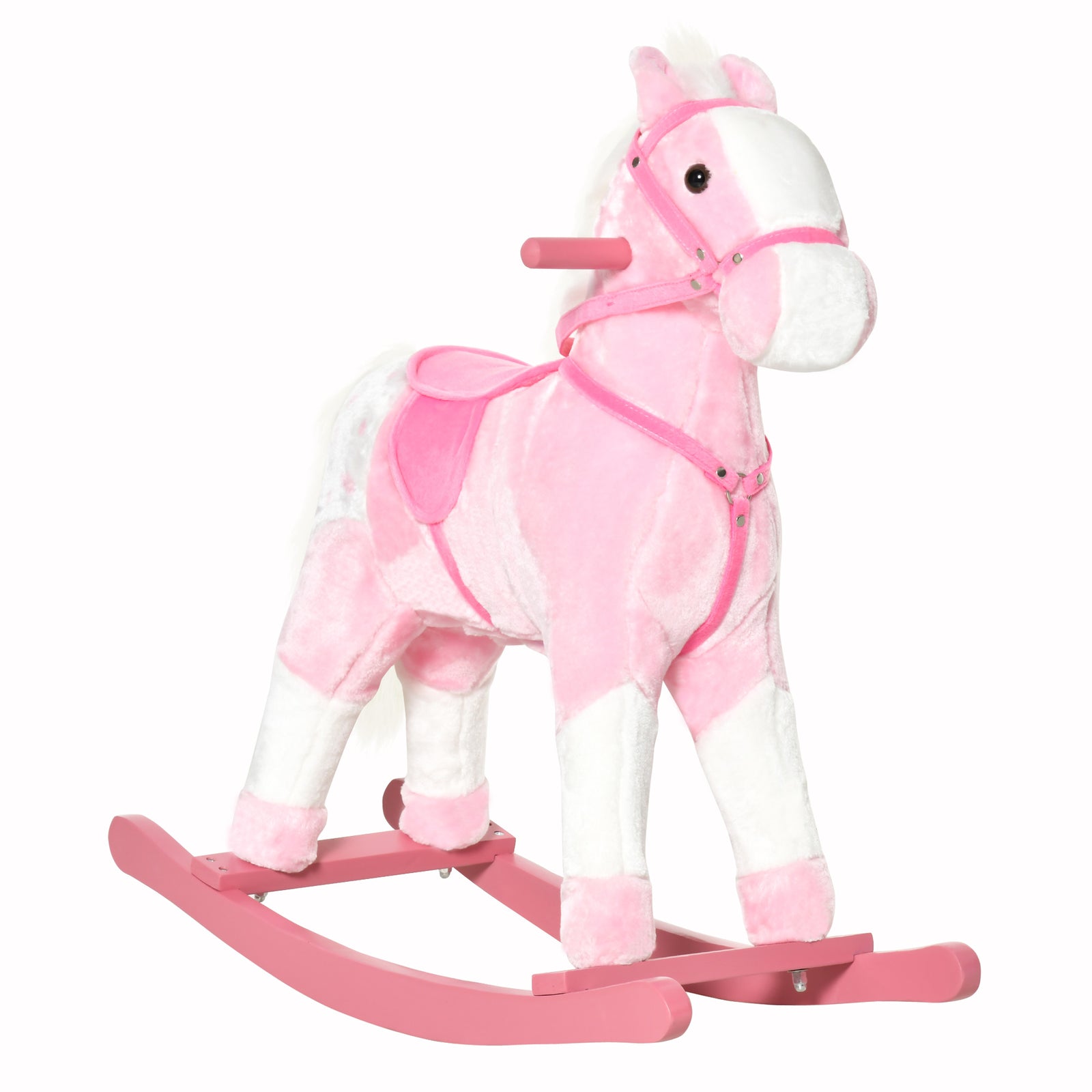 Baby Rocking Horse Plush Ride on Animals Rocker with Sound Handle Grip for Kids 3-6 Years - Pink