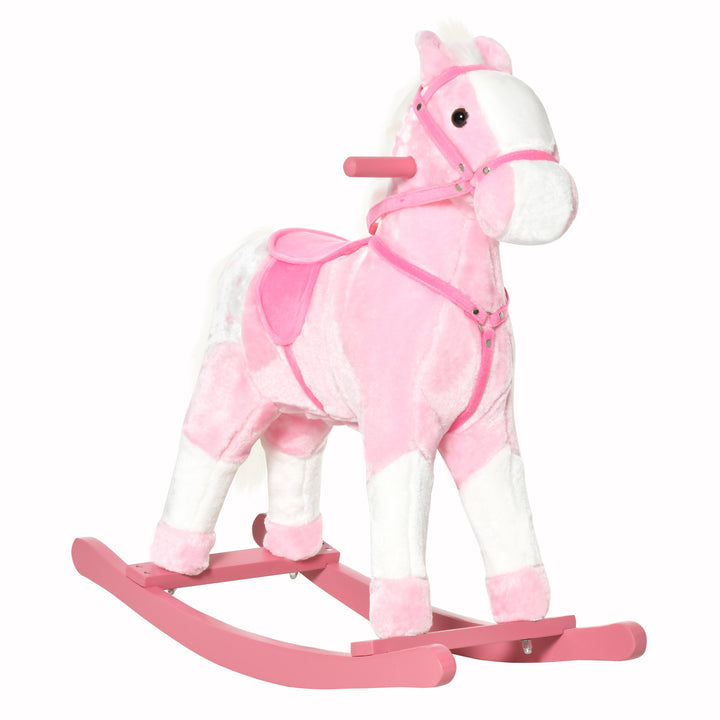 MCL Baby Rocking Horse Plush Ride on Animals Rocker with Sound Handle Grip for Kids 3-6 Years - Pink
