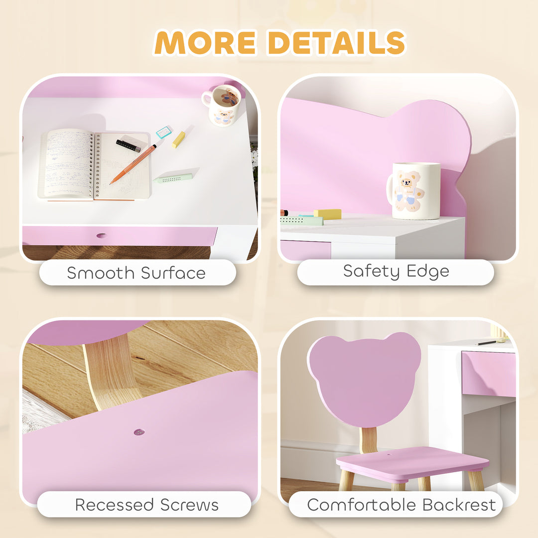 Kids Desk and Chair Set with Drawer for Drawing, Reading, Bear Theme C