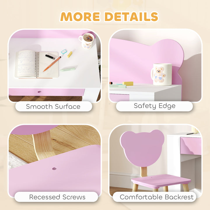 Kids Desk and Chair Set with Drawer for Drawing, Reading, Bear Theme C