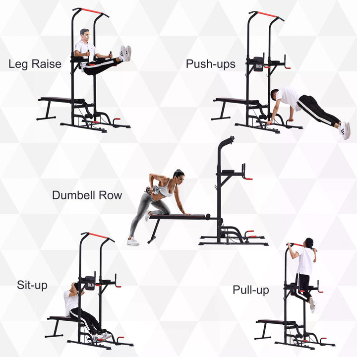 HOMCOM Steel Strength Training Power Tower Pull Up Station Black/Red | Aosom UK