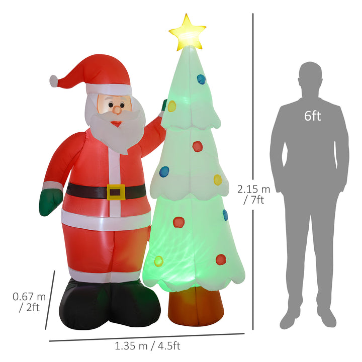 HOMCOM 7ft Christmas Inflatable Decoration Santa Claus and Christmas Tree with Rotating Magic Ball Light, Blow-Up Outdoor LED Yard Display for Lawn Garden Party | Aosom UK