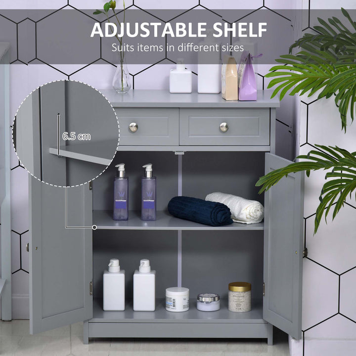 Kleankin Traditional Style Bathroom Storage Cabinet, Free-Standing Unit with 2 Drawers, Cupboard and Adjustable Shelf, 75x60cm, Grey