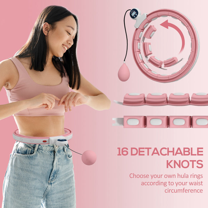 SPORTNOW Weighted Hula Hoop Smart Hula Hoop, Massage Hula Ring with 16 Detachable Knots, 360° Auto-Rotating Ball and Digital Counter | Aosom UK