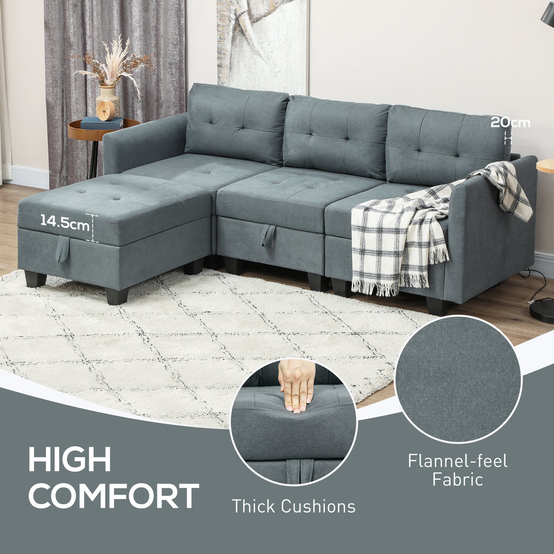 L' Shape Modular Sofa, with Storage - Dark Grey