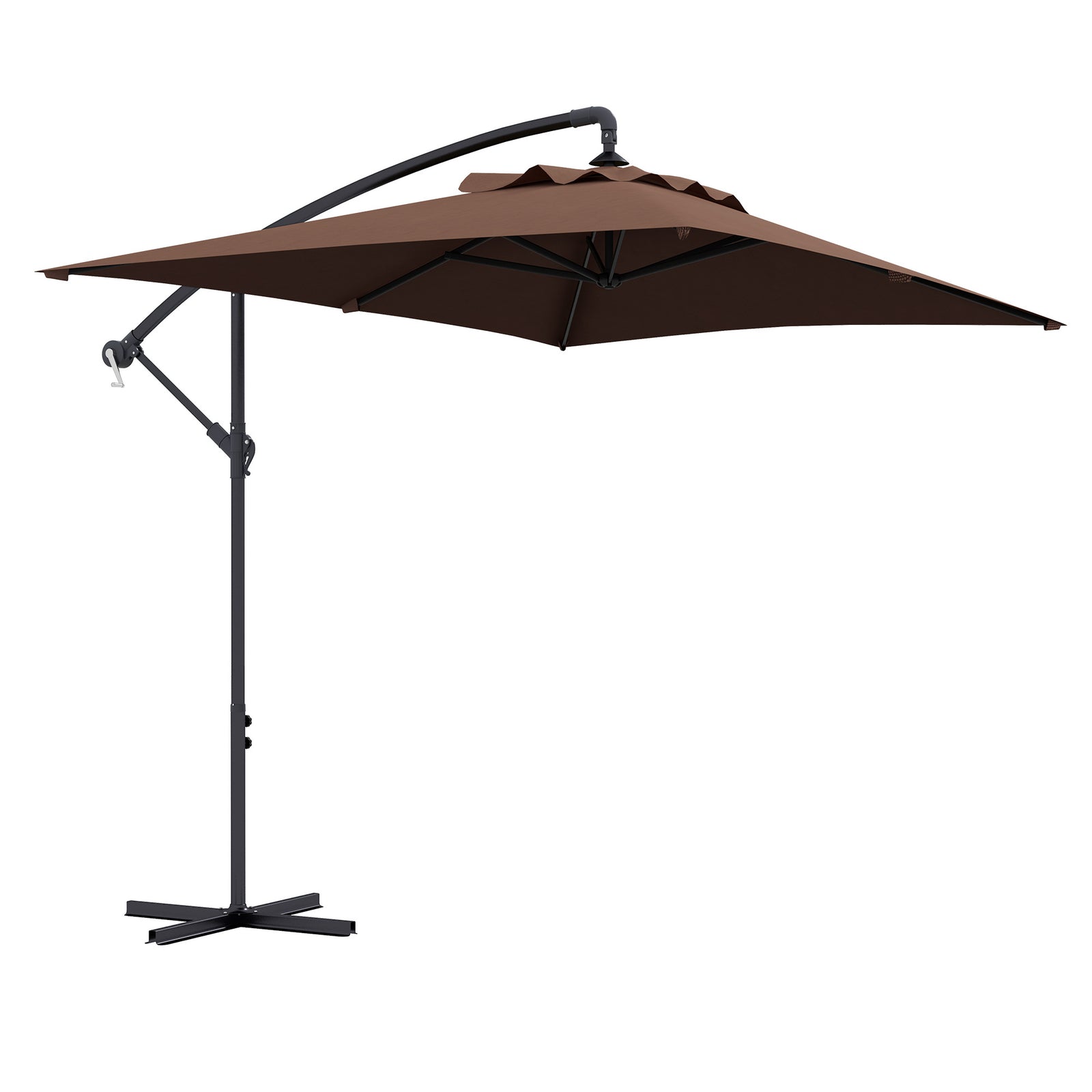 3m Square Canopy Cantilever Parasol, with Cross Base - Brown