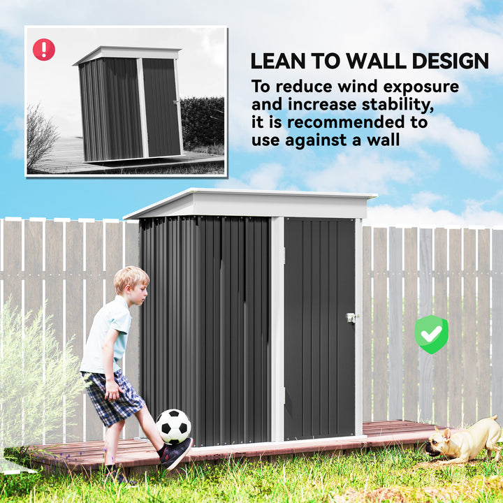 Metal Garden Shed, Outdoor Lean-to Shed for Tool Motor Bike, with Adjustable Shelf, Lock, Gloves, 5'x3'x6', Dark Grey