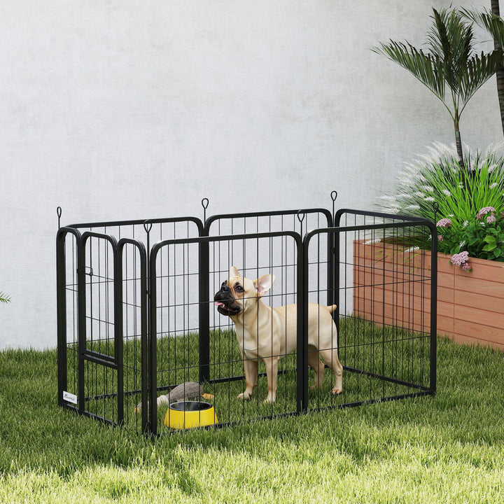Six-Panel Dog Playpen with Door, for Small Dogs, Indoors, Outdoors, 60cm Tall, Black