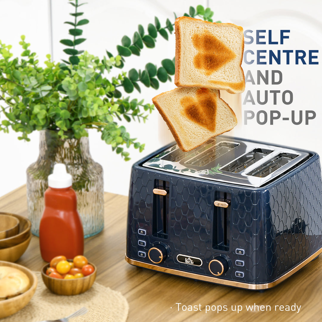 Kettle and Toaster Set, 1.7L 3000W Fast Boil Jug Kettle with Auto Shut Off, 4 Slice Toaster with 7 Level Browning Controls & Crumb Tray, UK Otter Thermostat, Blue