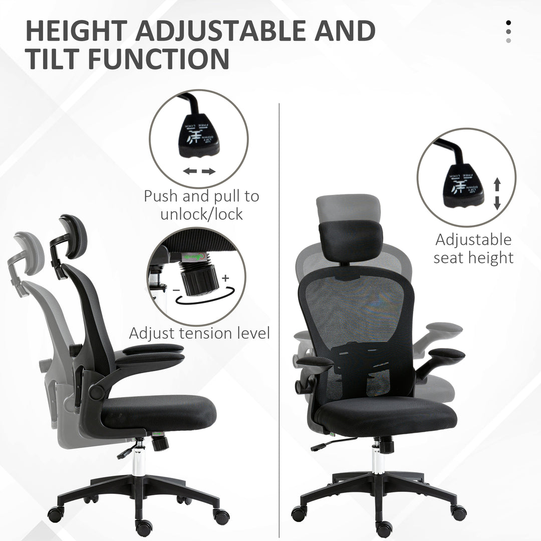 Multi-Adjustable Office Chair, with Lumbar Support, Headrest and Mesh Back - Black