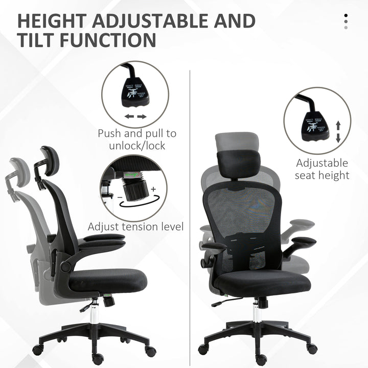 Multi-Adjustable Office Chair, with Lumbar Support, Headrest and Mesh Back - Black