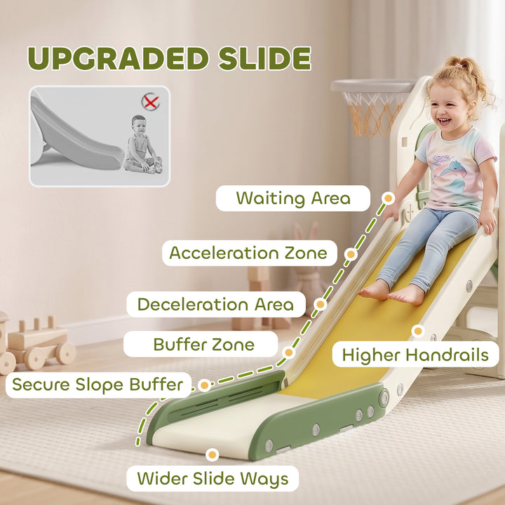 Foldable 5 in 1 Toddler Slide with Ladder, Climbing Wall, Basketball H