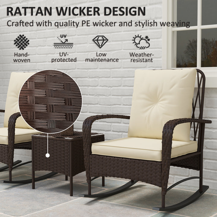 Three-Piece Rocking Chair Rattan Bistro Set - Brown