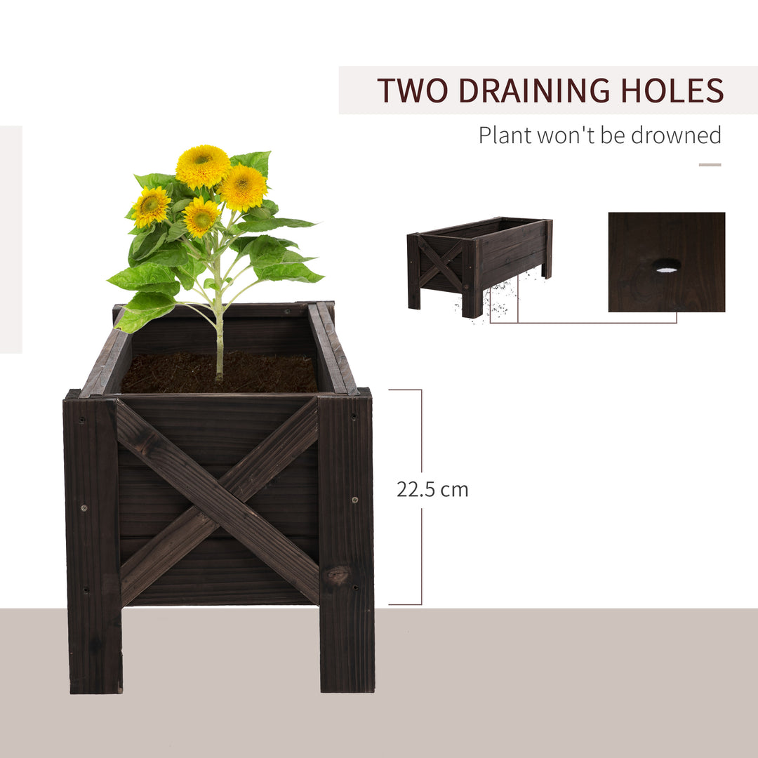 58L Garden Raised Bed Planter Grow Containers for Outdoor Patio Plant Flower Vegetable Pot Fir Wood, 100 x 36.5 x 36 cm, Carbonized Colour