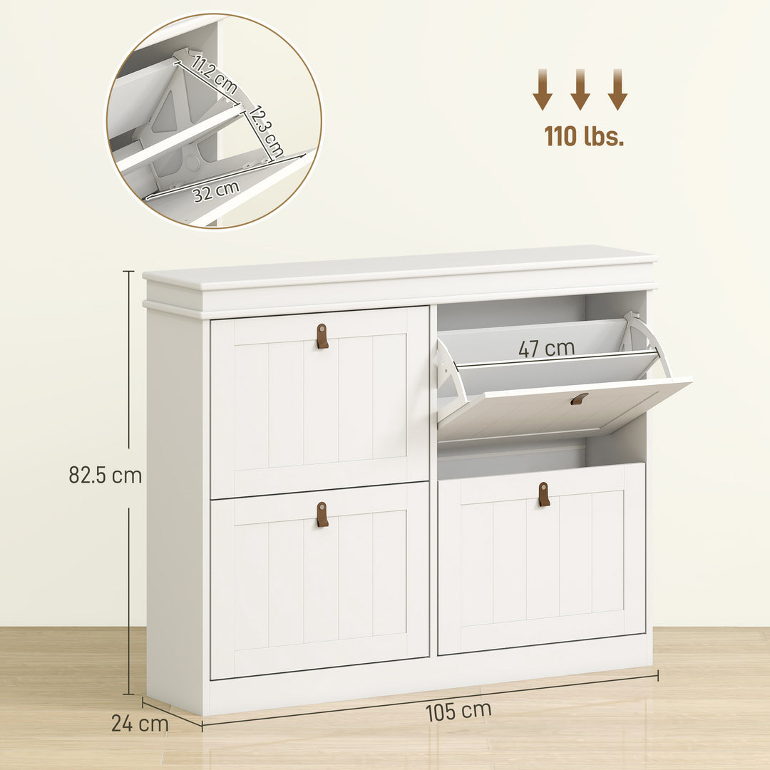 Slim Shoe Cabinet, Shoe Cabinet with 4 Drop-Down Drawers, 105W x 24D x