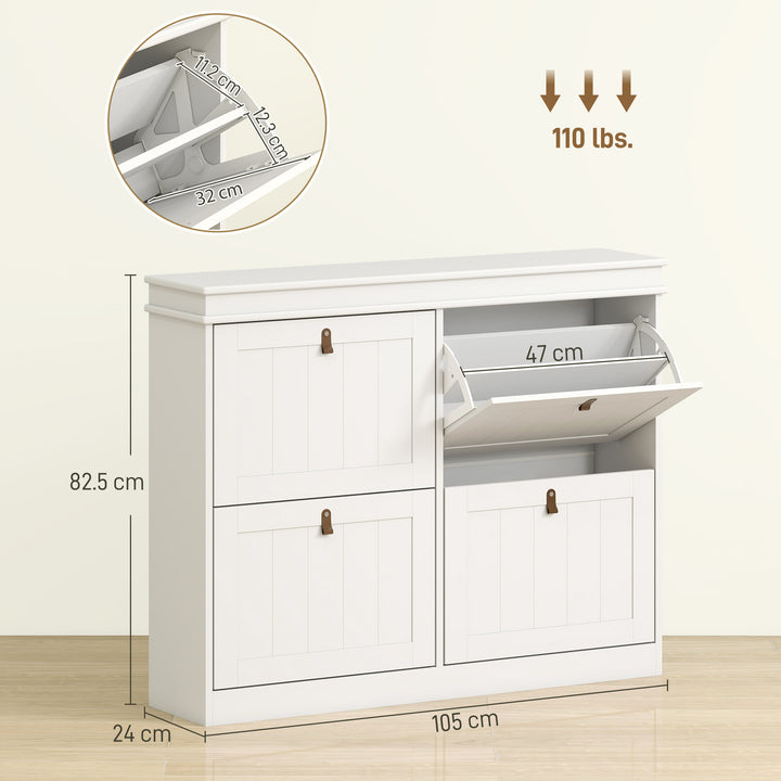 Slim Shoe Cabinet, Shoe Cabinet with 4 Drop-Down Drawers, 105W x 24D x
