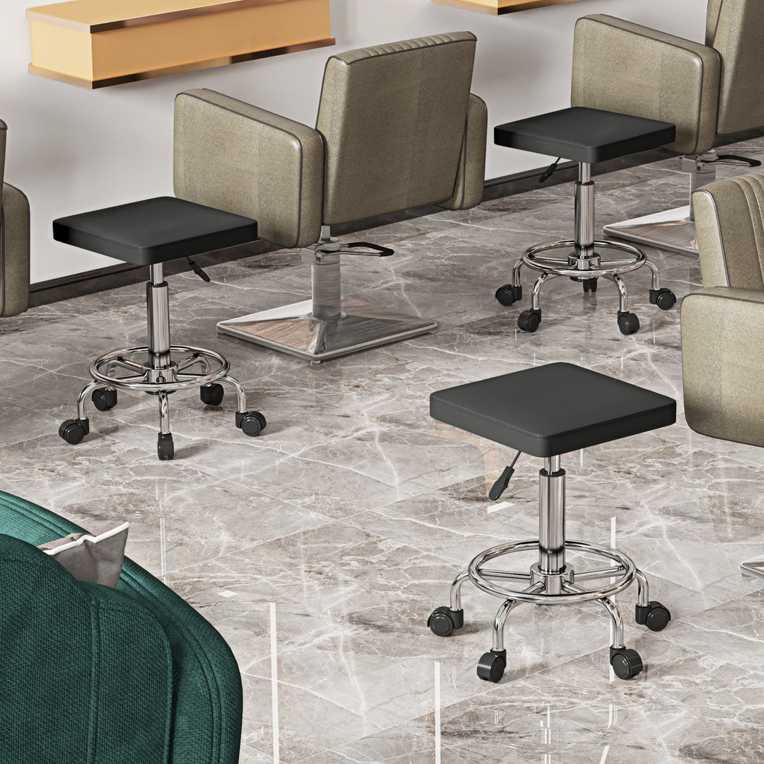 Faux Leather Padded Salon Stool - Black