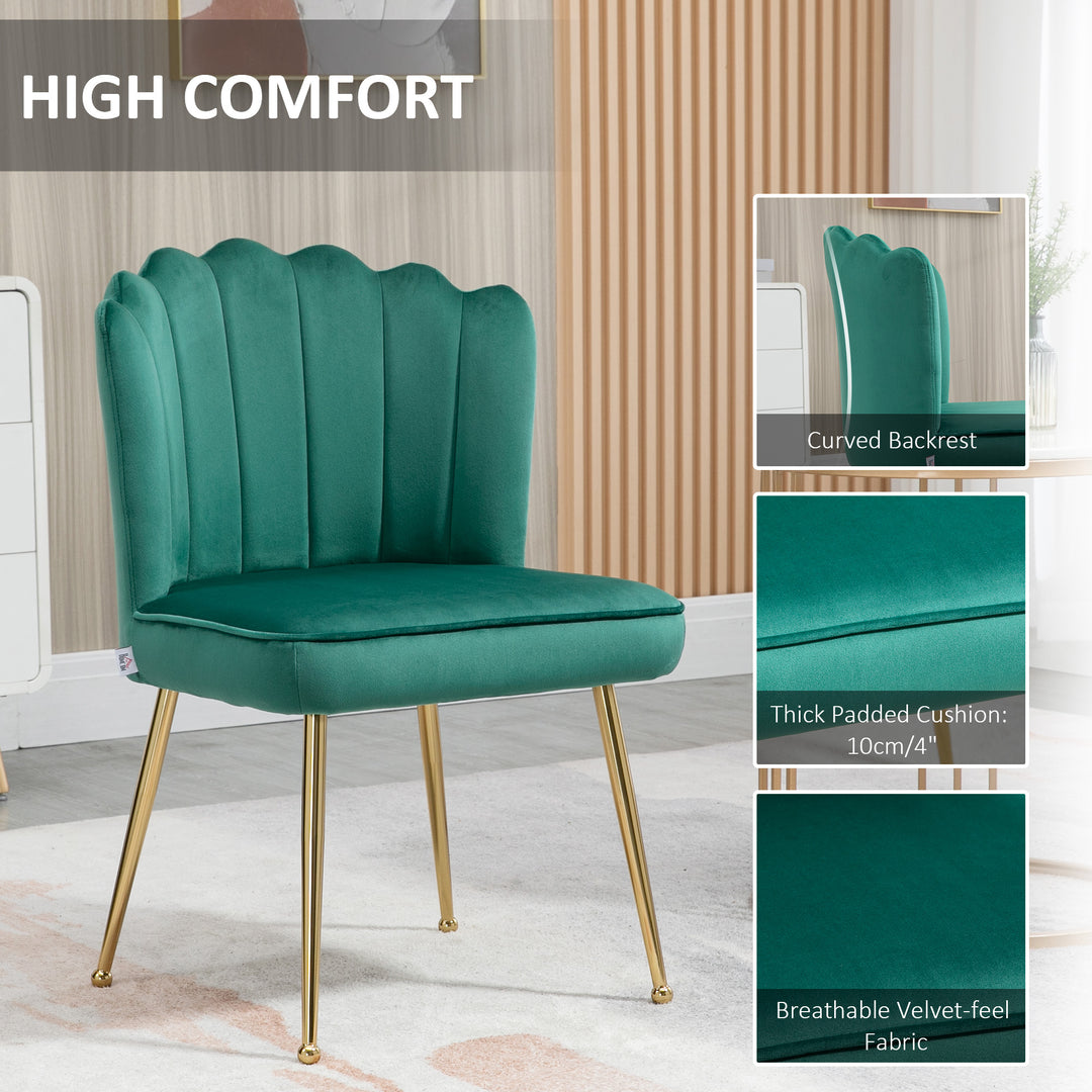 Glam Velvet-Feel Shell Accent Chair, HOMCOM Luxe Vanity Makeup Seat, Metal Legs, Comfort Padding, Green | Aosom UK