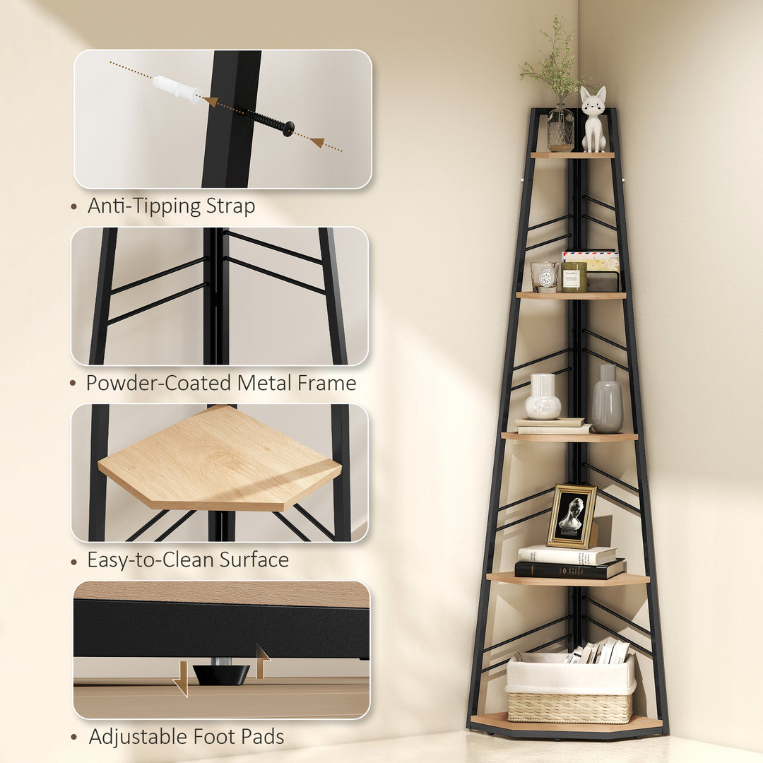 Corner Bookcase, 5-Tier Floor Standing Bookshelf, Shelving Unit for Li