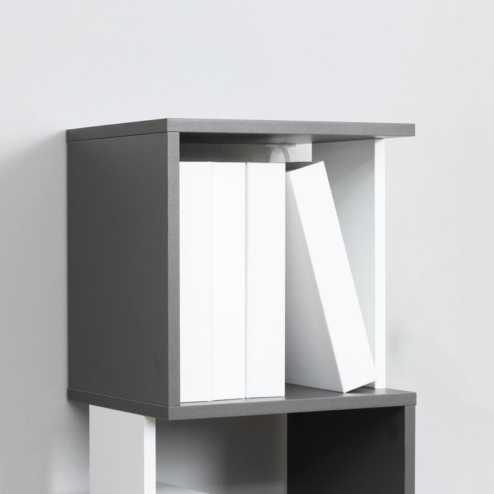 Modern 5-Tier Bookshelf, Freestanding Bookcase Storage Shelving for Living Room Home Office Study, White and Dark Grey