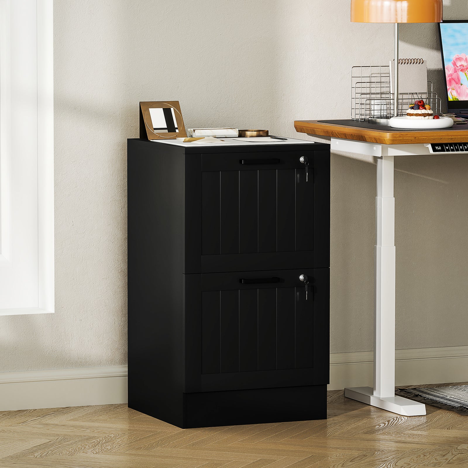 2 Drawer Filing Cabinet with Lock, Office Storage Cabinet with Adjusta