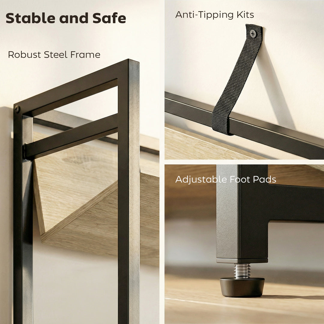 Bookshelf 5-Tier Metal Frame Bookcase Storage Shelves for Living Room 
