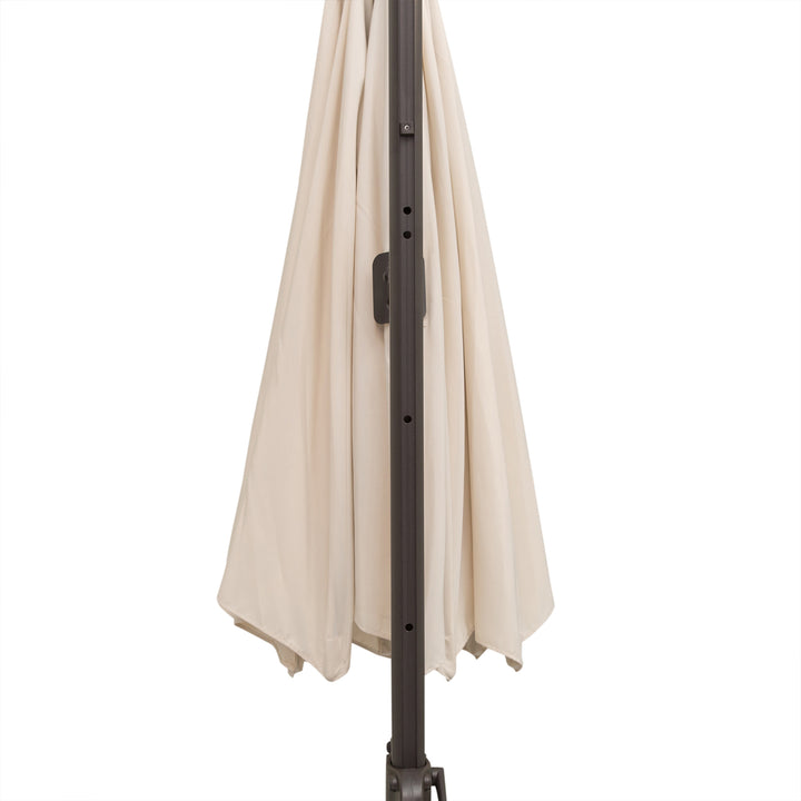 Outsunny Banana Parasol 3M Cantilever Umbrella with Cross Base, Aluminium Frame, 360° Rotation, Hand Crank, Beige | Aosom UK