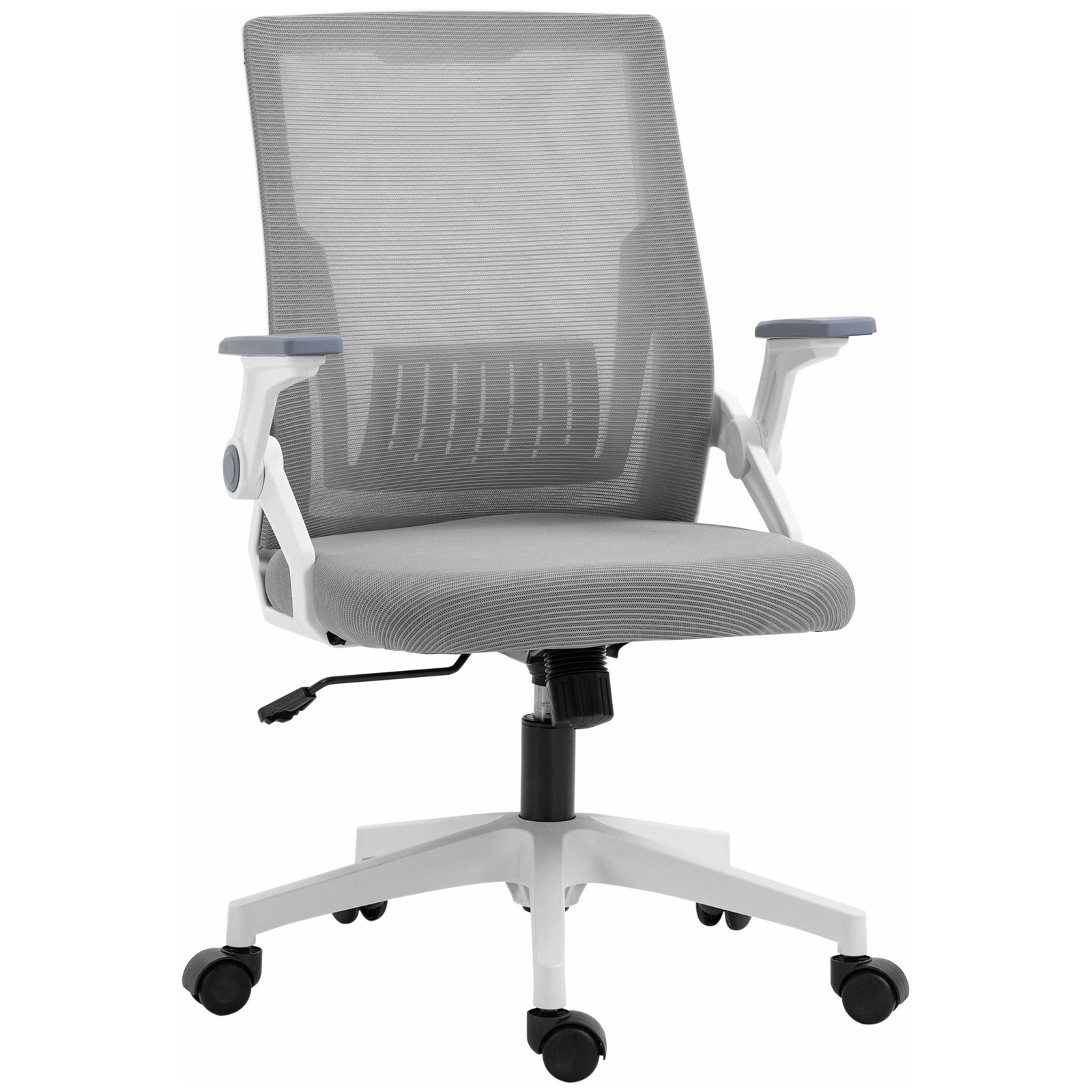 Mesh Office Chair, Desk Chair with Lumbar Support, Flip-up Armrest, Swivel Wheels, Adjustable Height, Grey