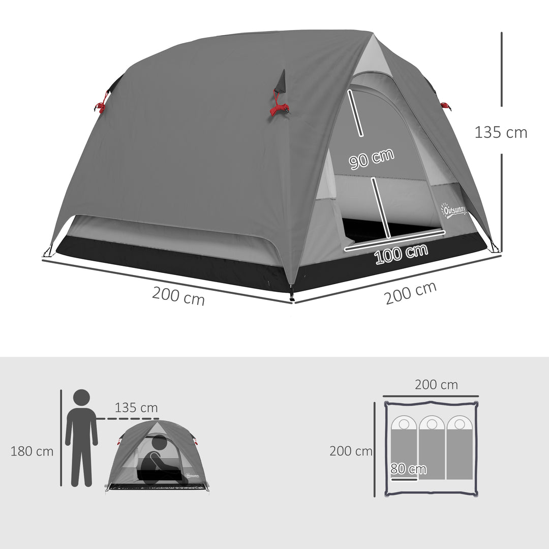 3-4 Person Camping Tent, Easy Set Up 3-4 Man Tent w/ Sewn-in Groundshe