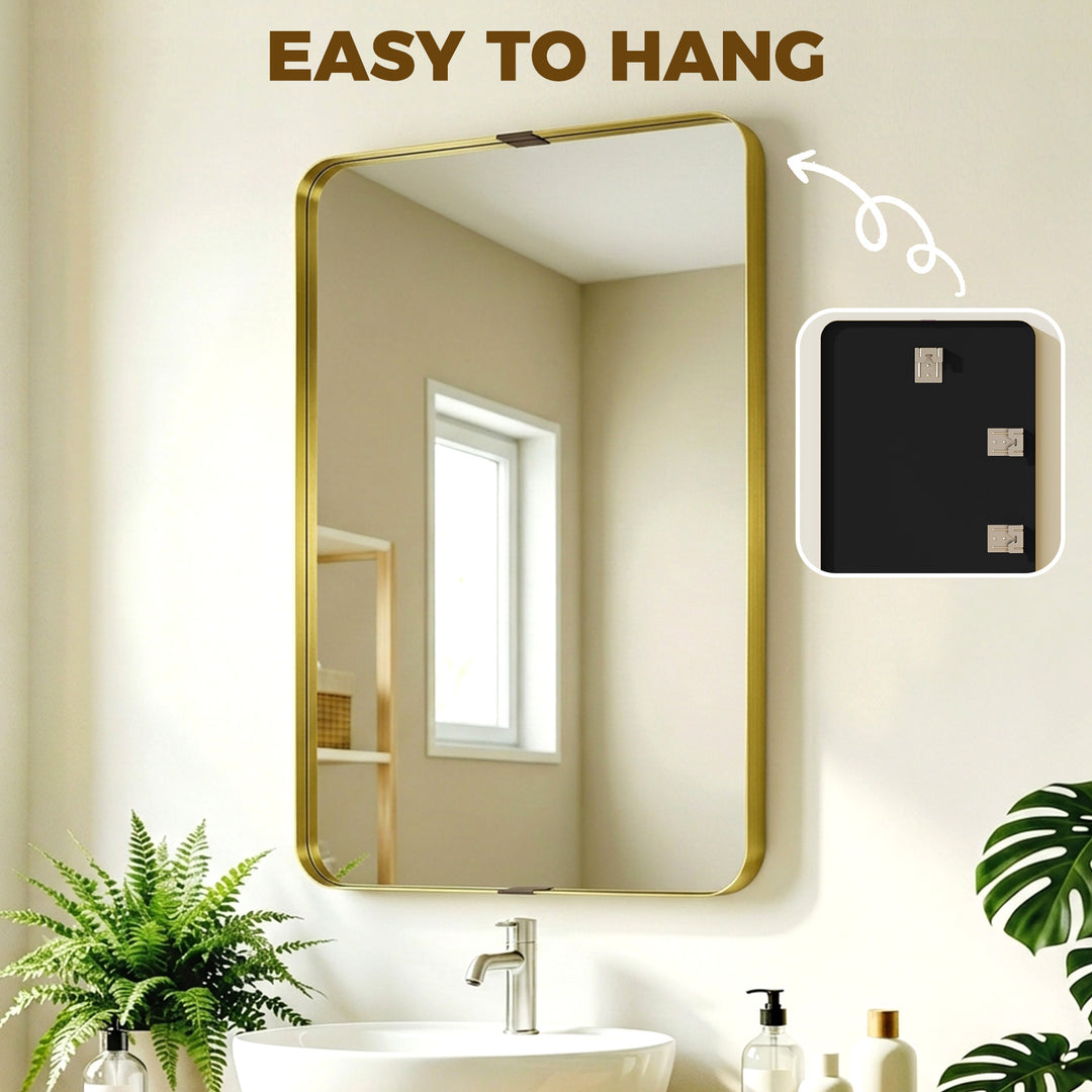 Rectangular Wall Mirror, 90 x 60 cm Wall Mounted Bathroom Mirror w/ Al
